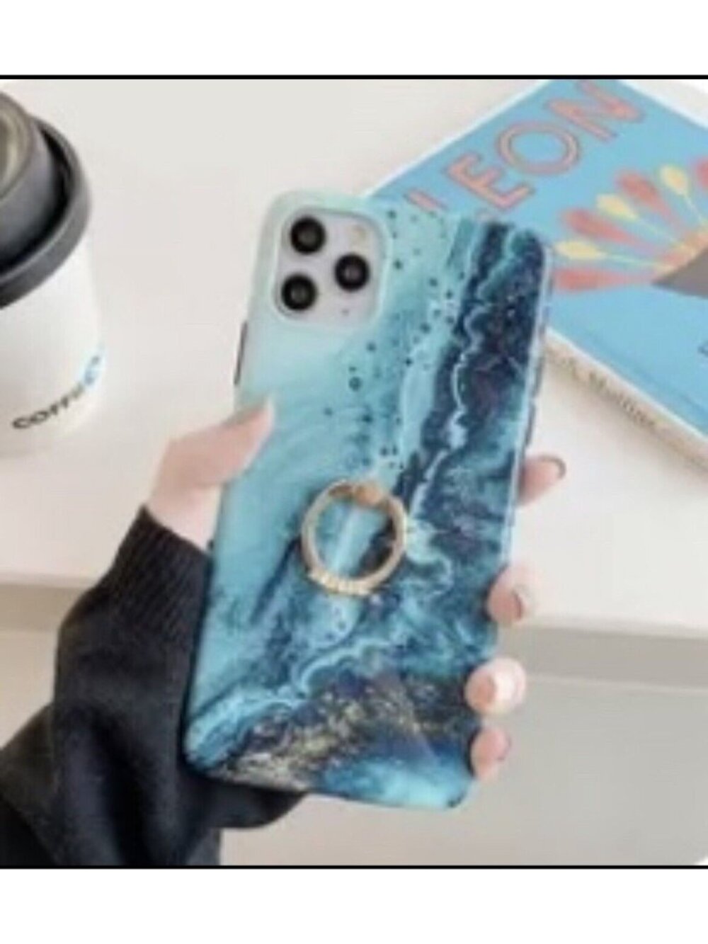 Los Angeles Boutique Blue Gold Marble iPhone 13 Pro Case NEW Ring Holder Stand